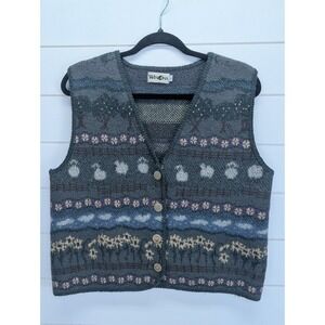 Vintage Winona Knits Wool Vest Women Large Sheep Grandma Mom 90s Cottagecore
